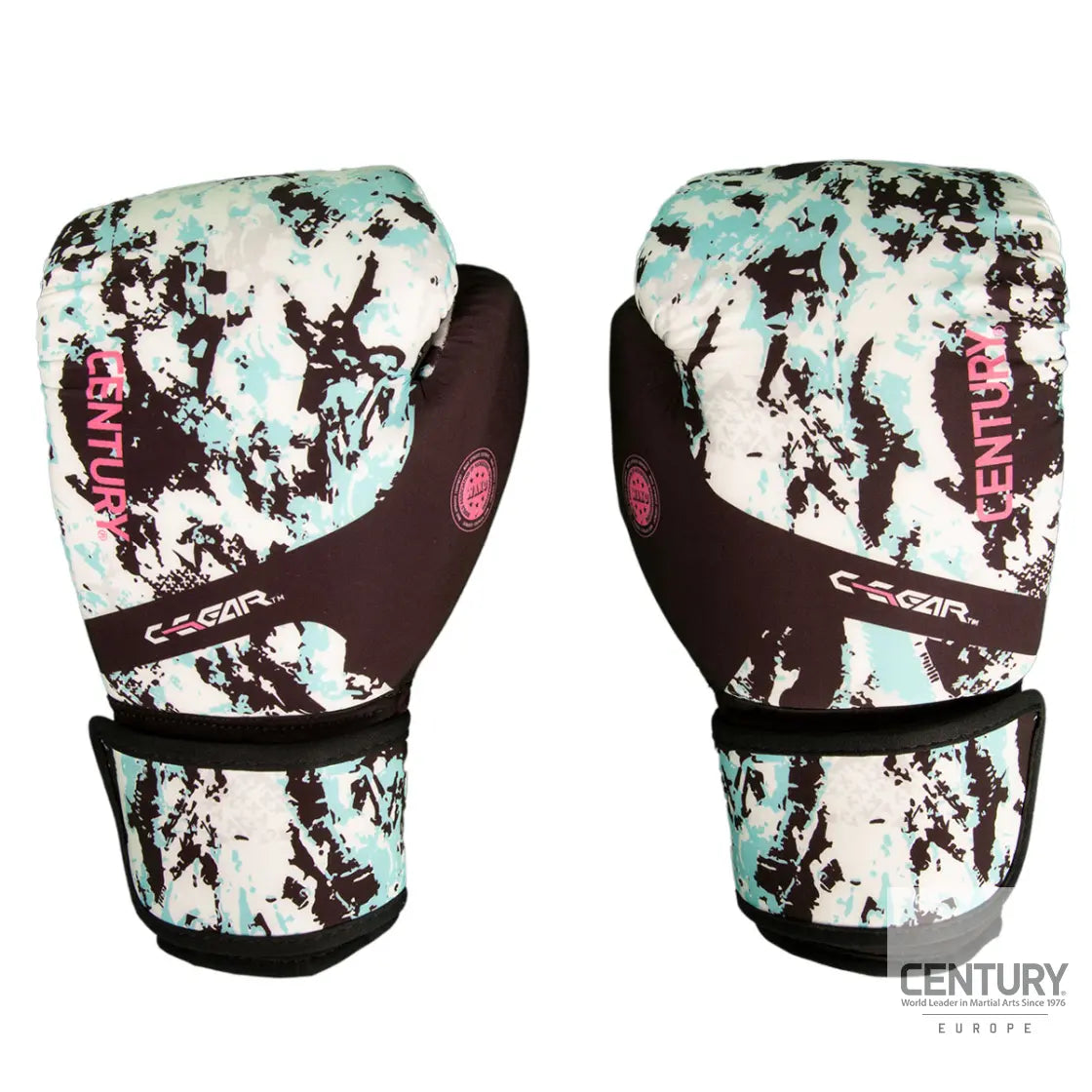 10oz Kickboxing Gloves Century C-GEAR Sport Respect WAKO approved (washable) White/Teal.